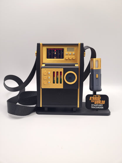 Gold Edition SNW Tricorder Replica with Strap, Scanner, Display Stand, & Nameplate